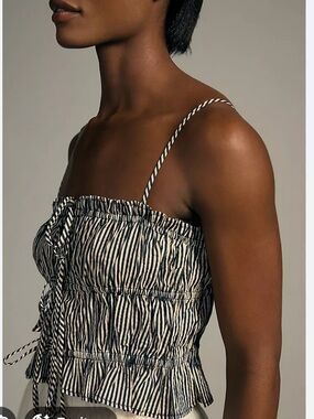 Ciao Lucia Lidia Striped Smocked Tank Top - Black & White